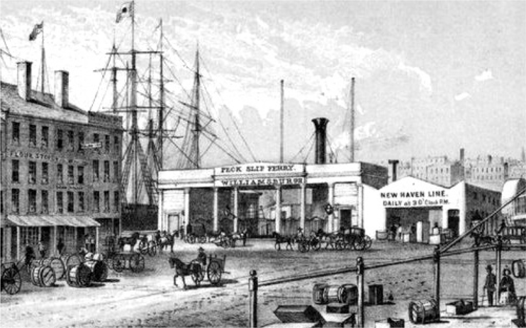 1850 View to southeast, with ferry building